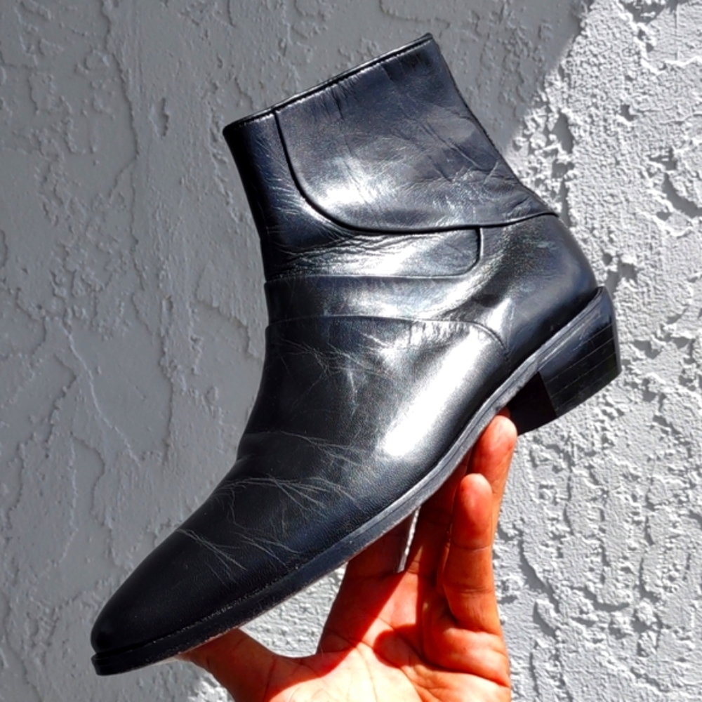 David Taylor Mid Ankle Boots Black Leather Style 74076 Men's 9 D (CUBAN HEEL)